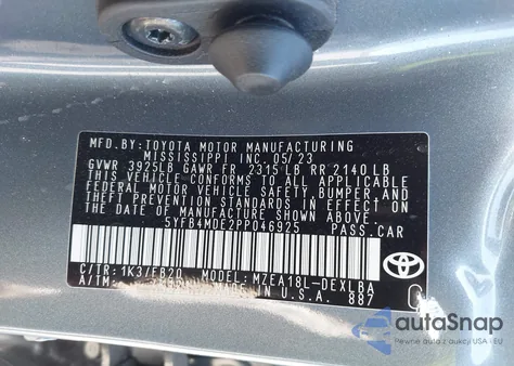 2023 Toyota Corolla Le из США, поврежденный, VIN 5YFB4MDE2PP046925